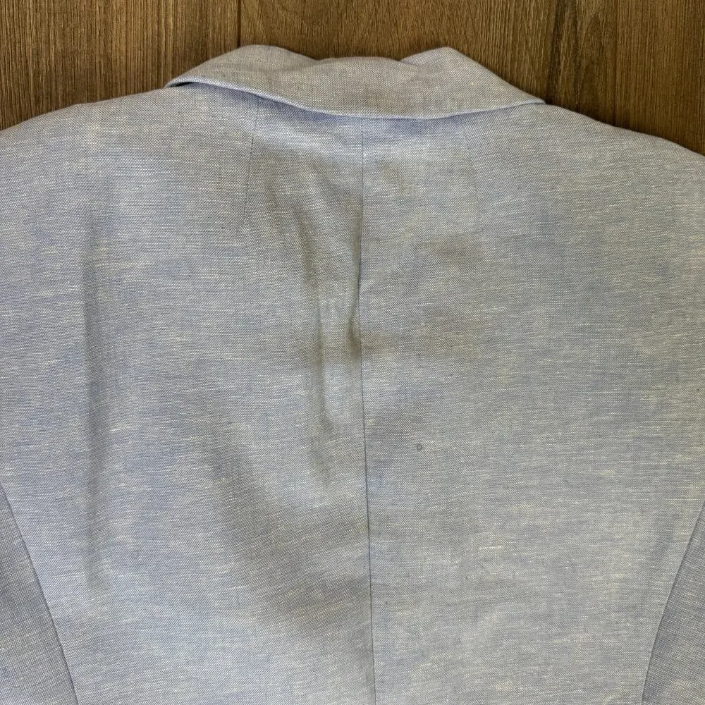 J.Crew Petite Linen-Blend One-Button Blazer WMNS 4P Blue Lined Long Sleeve Notch